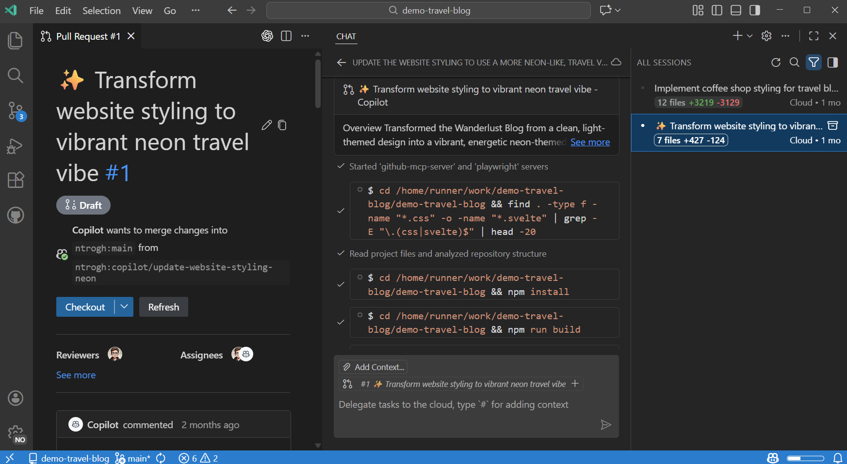 VS Code 中云端智能体(Cloud Agent)会话（聊天编辑器）的截图。